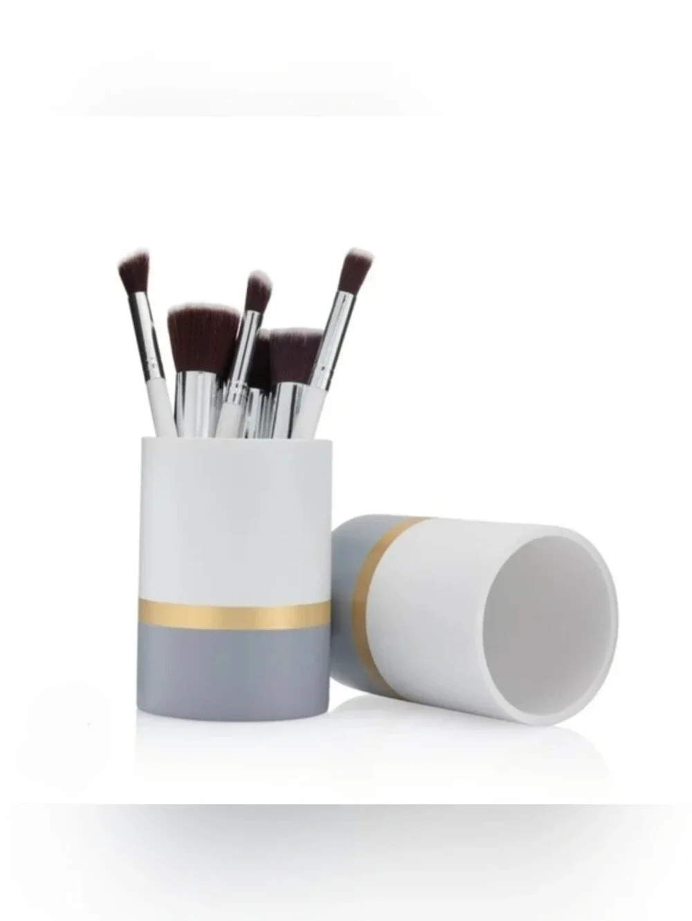 White & Gray Gold-Accent Makeup Brush Holder - Home Storage Organizer BNIB
